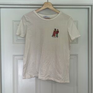 Zara Basics Embroidered Cream Tee